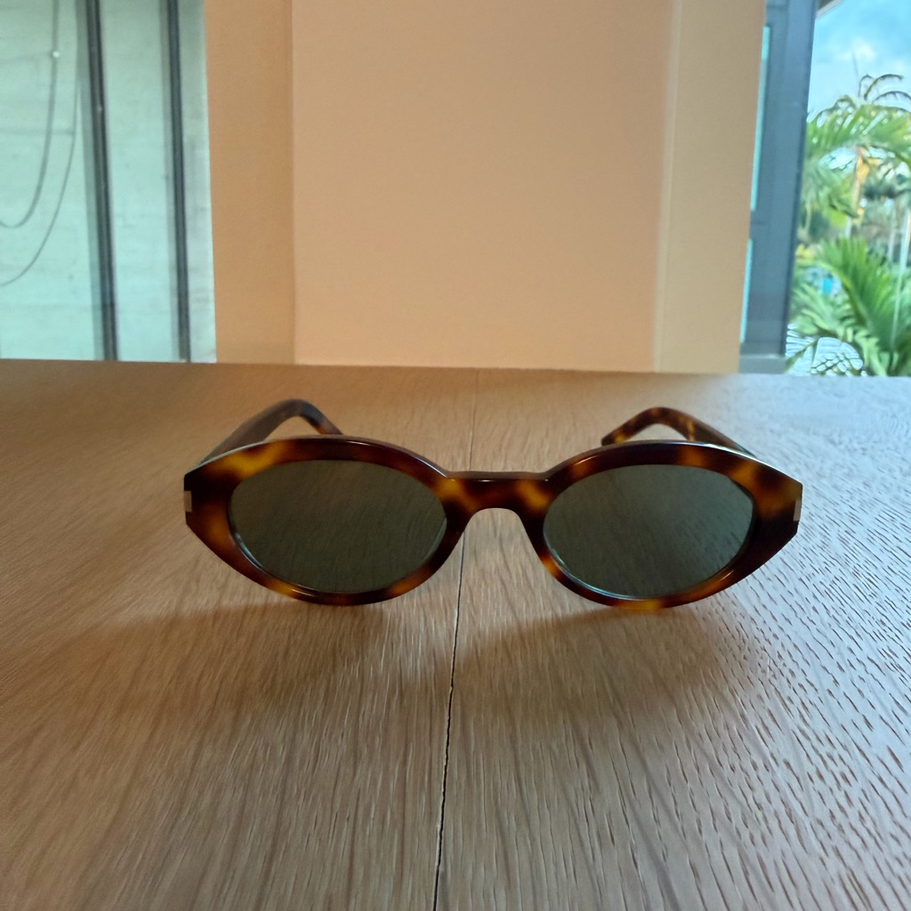 Saint Laurent Tortoiseshell Oval Sunglasses With Green Lenses